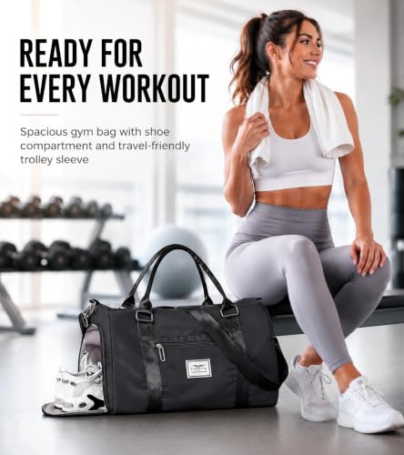 FIORETTO Womens Gym Duffle Bag with Wet Pocket & Shoe Compartment - Black / Gym Bag