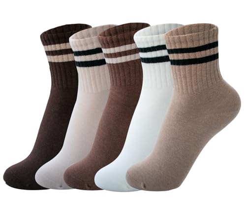 Deeorla Women's Striped Crew Socks 5 Pairs - Vintage Retro Athletic Socks
