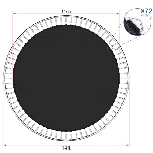 14ft Round Trampoline Replacement Mat with 72 V-Rings for 6.5" Springs - Fits 12ft, 14ft, 15ft Models