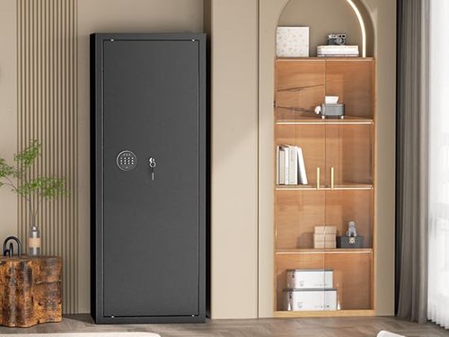 Greenvelly 10 Rifles Gun Safe, Quick Release Gun Safe with Adjustable Shelves and Rifle Rack, Locking Gun Cabinet for rifles and pistols,Home office,Shotgun(Assembly Required, Black)