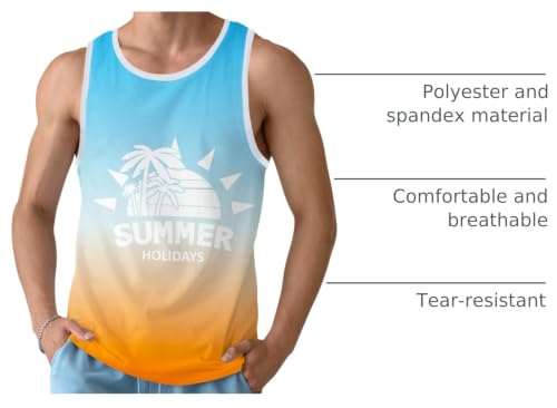 Mens Beach Tank Top Sleeveless Shirt for Summer American Flag Print Graphic - Large