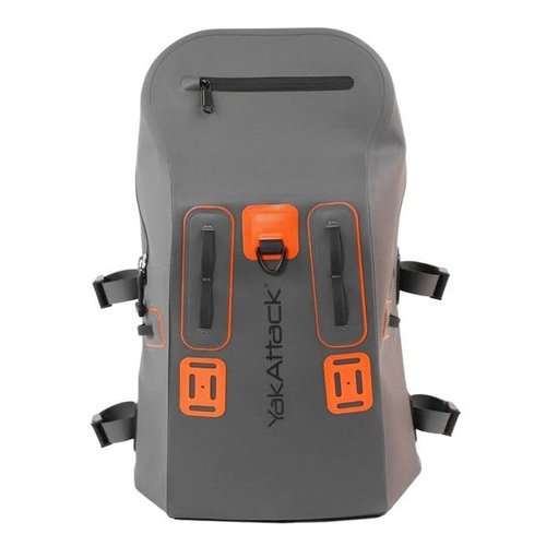 YakAttack 28L BackWater DryPak Waterproof Backpack - Grey/Orange | Dry Bag Backpack for Kayaking, Fishing & Hiking | Floating Waterproof Bag | Lightweight Outdoor Marine Gear | 10" x 22" x 12"