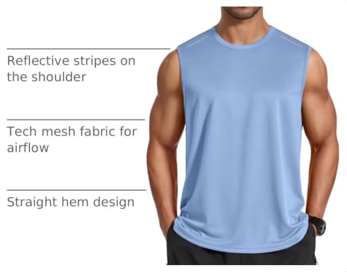 Men's Sleeveless Workout Tank Top - Quick Dry, Moisture Wicking, 3X-Large Light Blue