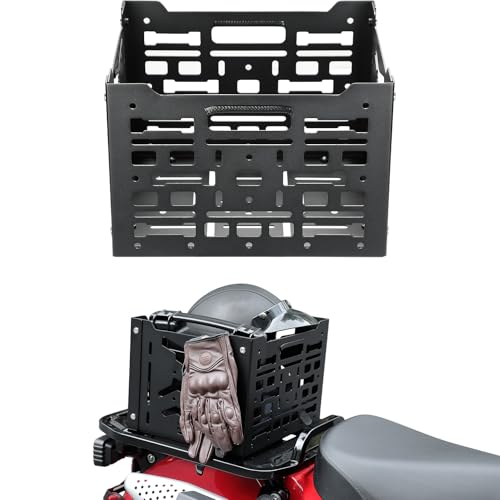KEMIMOTO Universal Rear Rack Luggage Storage Basket Compatible with Trail 125 CT125 Grom Monkey Navi Super73 Aluminum MOLLE Crate Folding Storage Basket Holder Electric Bike Luggage Rack