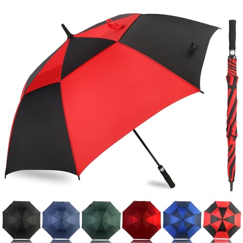 Windproof 54-72 Inch Golf Umbrella with Double Canopy Auto Open - Black/Red, 72 Inch
