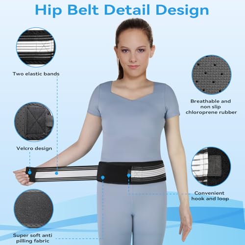 Adjustable Sacroiliac Hip Belt for Back Pain Relief - Black & White / Hip Strap-L