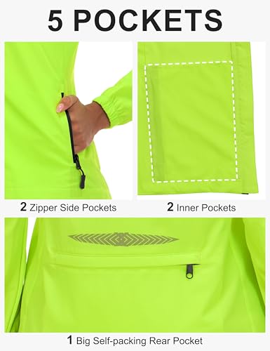 Women's Packable Rain Cycling Jacket with Removable Sleeves - Fluorescent Yellow, Medium