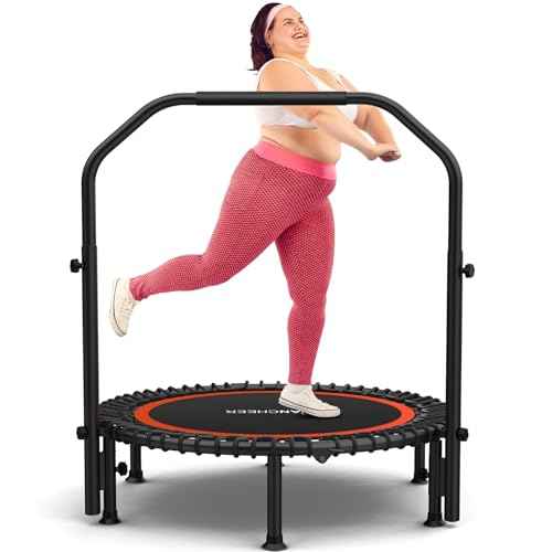 ANCHEER 40/48" Mini Trampoline with Upgraded Bungee Cords, 550LBS Capacity, Adjustable Foam Bar & Resistance Ropes, Indoor/Outdoor Rebounder for Adults