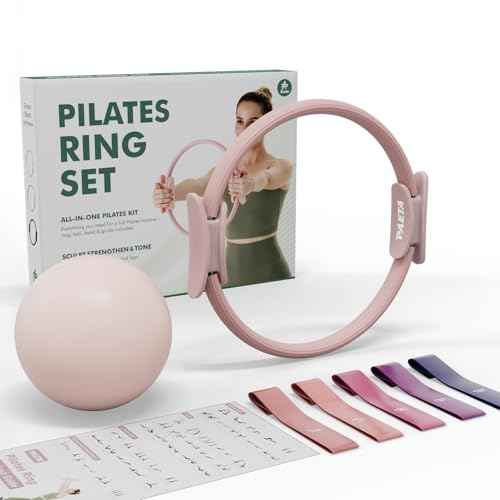 PAETA Pilates Ring Set ? 14¡± Magic Circle (38 lbs Resistance), 9.8¡± Pilates Ball, 5 Resistance Bands, and Exercise Guide Included for Home Workouts
