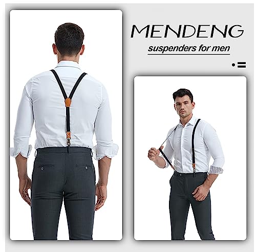 Adjustable Suspenders for Men with Leather & Bronze Metal Clips - One Size, Black