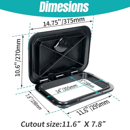 Marine Deck Access Hatch 14-Inch Black Rectangle Boat Hatch & Lid - Weatherproof