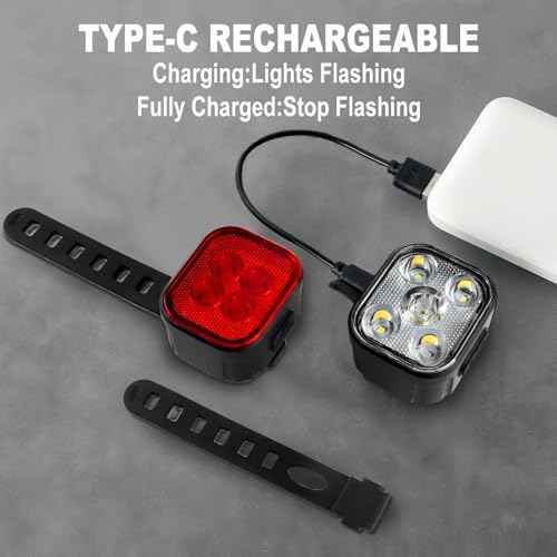 KunHe Bike Lights for Night Riding USB Rechargeable Bike Lights Front and Rear 8+12 Modes Bike Light Set Bicycle Lights Headlight and Taillight Easy to Install