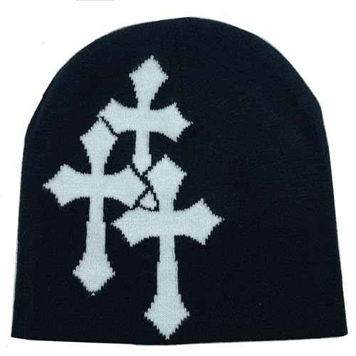 Y2K Knitted Beanies Hat Cross Graphics Men Women Jacquard Hat Punk Solid Color Hat Outdoor Sports Trend Beanie