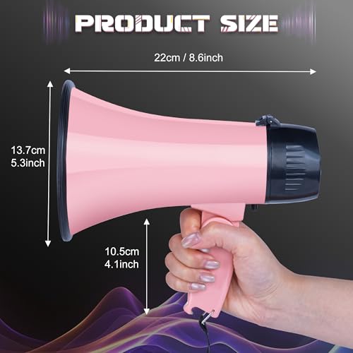 Pink 20W Megaphone Bullhorn with Siren & 240s Recording - Portable Outdoor & Indoor Amplifier