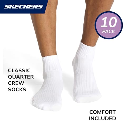 Skechers Men's 10-Pack Half Terry Crew Socks - White 10-13, Cushioned Fit
