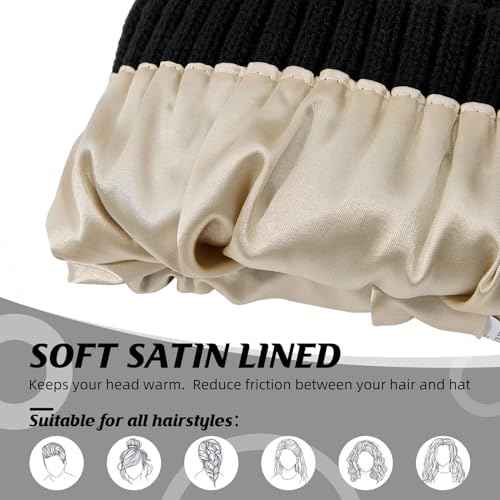 Durio Men Silk Lined Beanie - Unisex Winter Hats Double Layered Stylish Knited Cuffed Plain Hat Ski Snow Hat