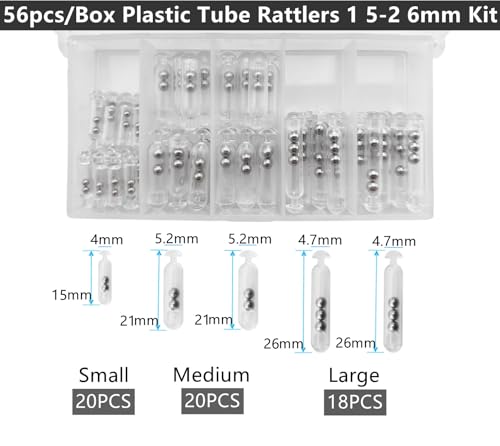 Fishing Rattles Kit for Crappie Lures - 56pcs Plastic Tube Insert Shake Attractors