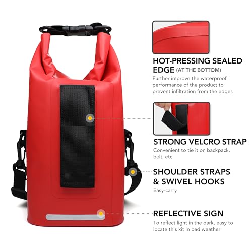 Red Waterproof First Aid Kit 250 PCS Survival Emergency Bag with Reflective Strips
