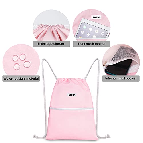 WANDF Light Pink Drawstring Gym Backpack - Foldable & Water-Resistant Sports Sack