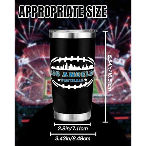 Football Fan 20 Oz Insulated Travel Coffee Cup Mug Tumbler with Lid Los Angeles Themed Merch Shop Men Women Sport Stuff Gear Apparel Chargers Team Decor Accessorie Husband Boyfriend Dad Birthday Gift