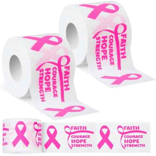Geiserailie 2 Pack Breast Cancer Awareness Sticky Athletic Tape 2in x 30ft Pink Ribbon Cotton Sports Tape Wrist Wrap for Football Soccer Trainers Finger Wrist Ankle Men Women Gifts(White)
