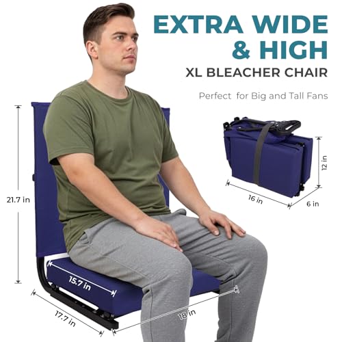 Blue Extra Wide Stadium Seat with Back Support - Folding Bleacher Chair, 1 Pack