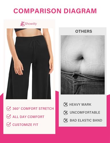 Wide Leg Pants for Women with Pockets High Waist Lounge Pants Medium Black