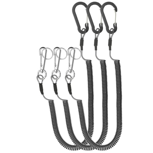 Black Retractable Spring Coil Strap 6-Inch Safety Lanyard with Aluminum Clip