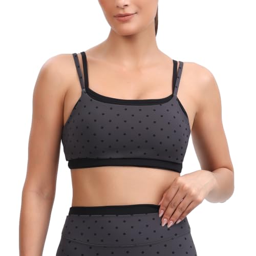 Aoxjox Dual Core High Impact Layered Sports Bra Large Charcoal Black Dot