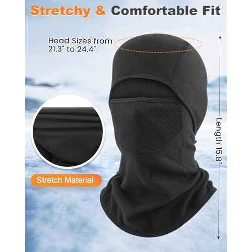 Breathable Winter Balaclava Ski Mask, Black Thermal Fack Masks for Men Women Cold Weather Gear for Outdoor Work, Skiing, Riding, Motorcycle & Hunting