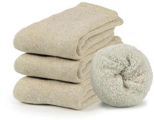 Women’s Wool Hiking Socks Thick Merino Thermal Boot Socks 5-11 - Beige (3 Pairs)