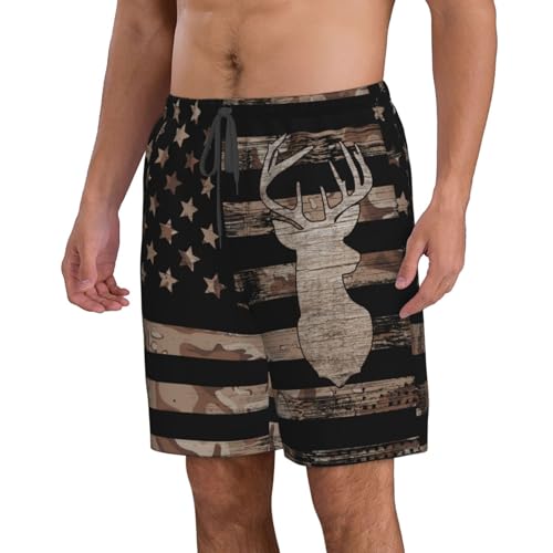 X-Large Men's Swim Trunks Beach Shorts with Mesh Lining & Pockets - Hunting Camo Deer