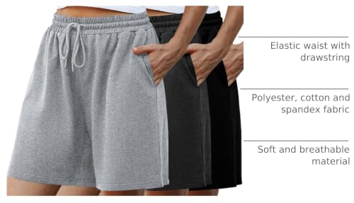 Women's Sweat Shorts Bermuda Long Athletic Casual Loose Shorts - Medium Grey+Black+Dark Grey
