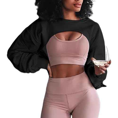 Hilinker Women's Crewneck Cropped Sweatshirt Workout Oversized Long Sleeve Crop Tops
