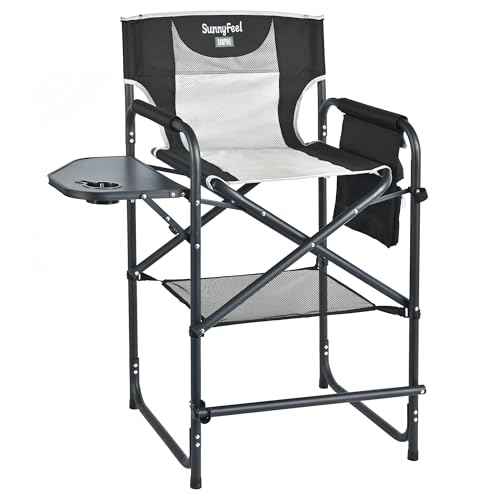 SUNNYFEEL Tall Camping Directors Chair, Portable Folding Artist Makeup Chair with Side Table, Pocket, Footrest, Heavy Duty for Beach,Trip,Picnic,Concert Outdoor Foldable Camp Lawn Chairs