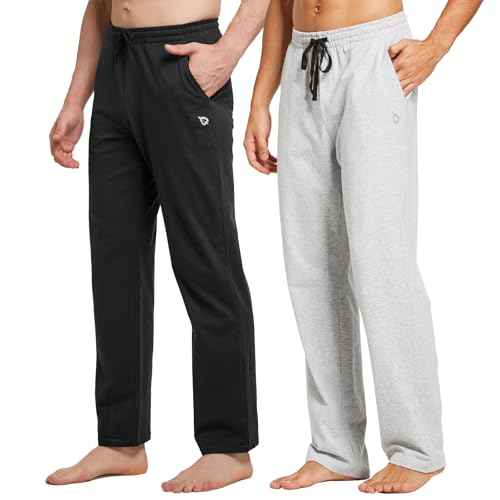 baleaf Men's Sweatpants Yoga Lounge Cotton Pajama Pants Casual Open Bottom Straight Leg Stretchy Sweat Pants with Pockets