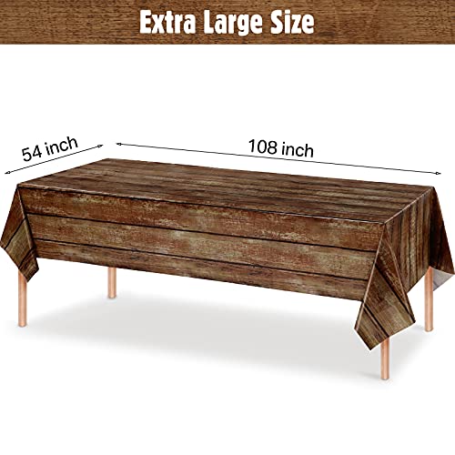 16 Pcs Brown Wood Grain Plastic Tablecloth - 54 x 108 Inches, Rectangular