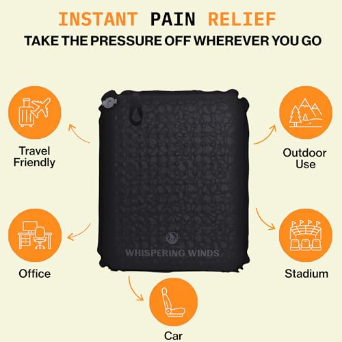 Black Whispering Winds Inflatable Seat Cushion - Large Pack for Travel & Outdoors