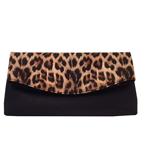 JNB Synthetic Leather Leopard Print Fold Over Clutch - Brown