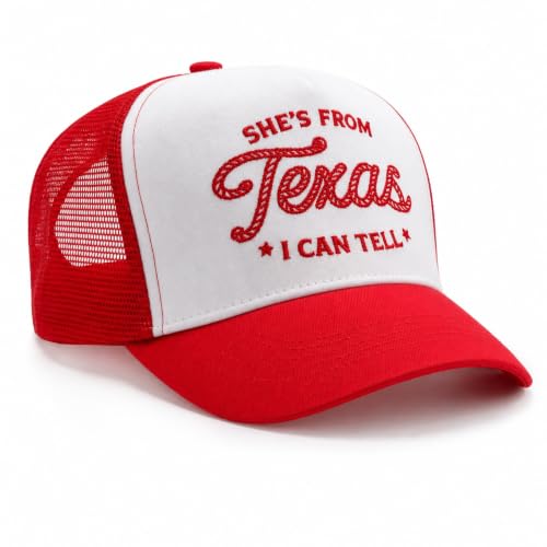 Red & White M.O.Q. Trucker Hat with Western Texas Text - Lone Star Pride