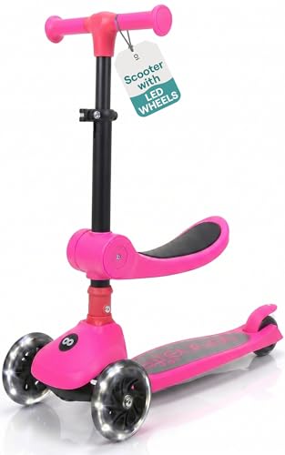 Kids 3 Wheel Scooter with Foldable Seat LED Wheels and Adjustable Handlebar