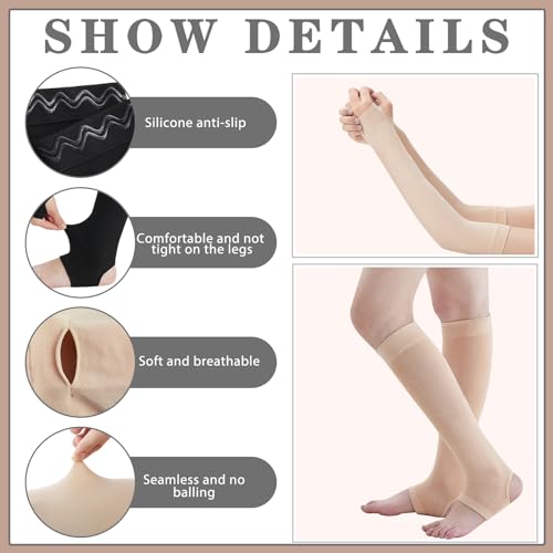 Zoooyawn 4 Pairs Elderly Leg and Arm Skin Protectors Leg Protectors for Thin Skin from Tears Bruise Abrasions(Beige and Black)