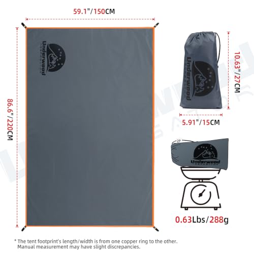 Ultralight Waterproof Tent Footprint with Heavy Duty Grommets - Gray 87x59 in