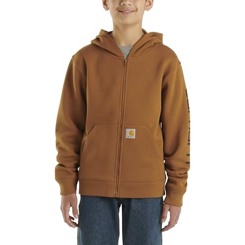 Carhartt Kids' CP8675 Long-Sleeve Full-Zip Logo Sweatshirt - Boys, Brown, 5
