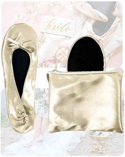 Foldable Ballet Flats for Women – Small / Champagne, Portable Travel Shoes with Carrying Pouch