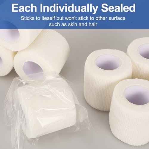 24 Pack White Self Adhesive Bandage, 2¡± x 5 Yards Medical Wrap, Cohesive Bandage Wrap, White Tape Baseball, Self Stick Bandage Tpae, First Aid Gauze for Ankle, Leg, Arm