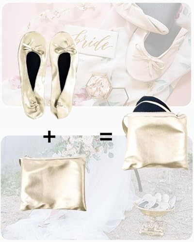 Foldable Ballet Flats for Women – Small / Champagne, Portable Travel Shoes with Carrying Pouch