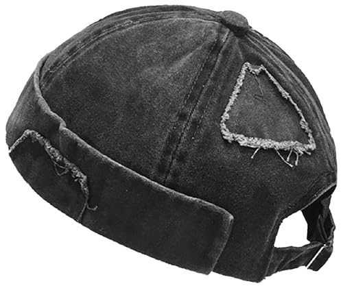 Mens Sailor Hat Brimless Denim Docker Cap Beanie Black - One Size