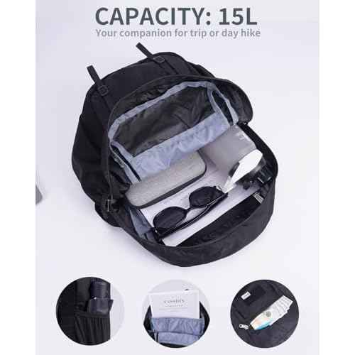 Blue Quartz 15L Small Hiking Backpack with Chest Pockets for Phone, Ultralight Hiking Daypack with Sternum Straps, Lightweight Foldable Packable Back Pack for Women Men(patent pending)
