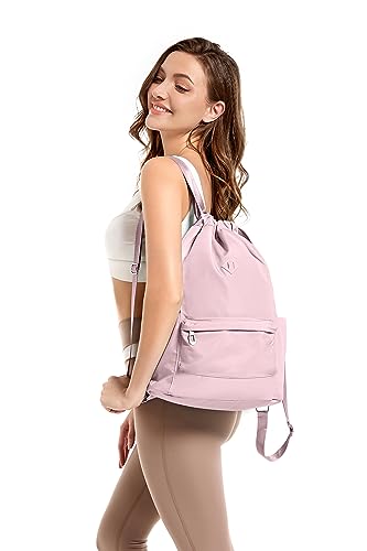 Pink Medium Drawstring Backpack with Wet Pocket for Women - Sports Gym Sack